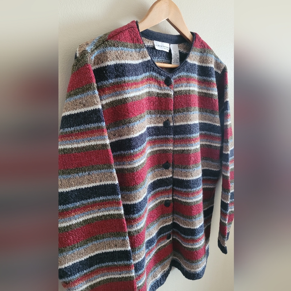 Croft & Barrow Chunky Striped Button Down Cardigan Sweater, Women's 1X, Red, Tan